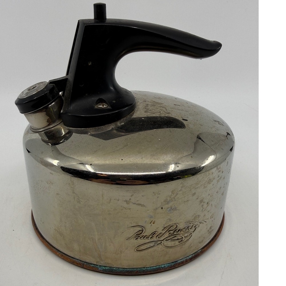 Revere Ware Signature Copper Bottom Whistling Tea Kettle A02H Distressed